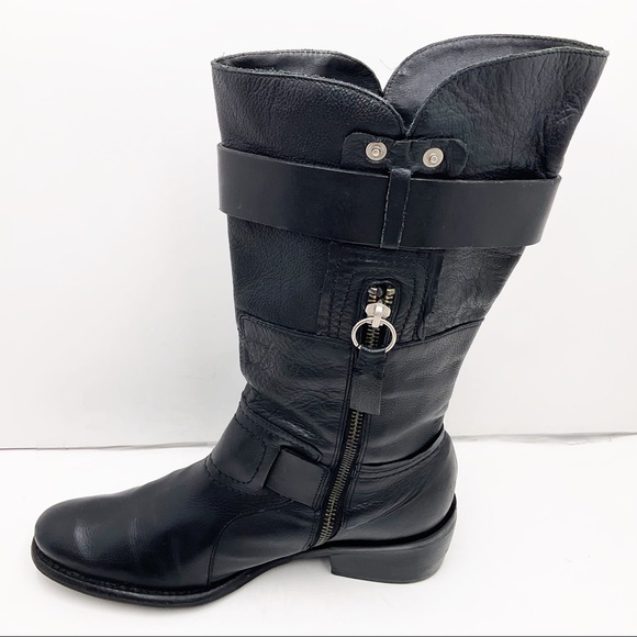 {Vera Wang Lavender} Black Leather Moto Boots - Picture 2 of 16